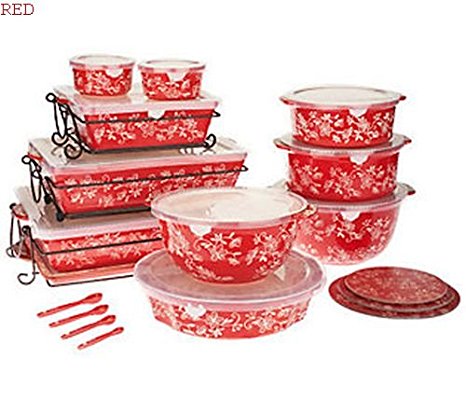 Temp-tations Floral Lace 24-piece Oven-to-table Set, Red