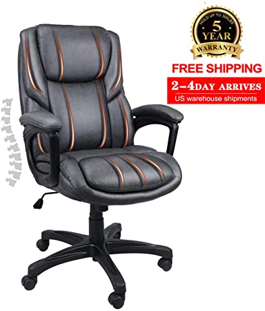 Ergousit Luxurious Executive Office Chairs, High Back Leather, Desk Chairs with Flexible Swinging System and Massive Padded Handrails, Polyurethane Leather Faux Leather（Grey） (85081