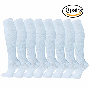 8 Pairs Compression Socks Women & Men -Best Medical,Nursing,Travel & Flight Socks-Running & Fitness，Pregnancy & Maternity-15-20mmHg (S/M, White)