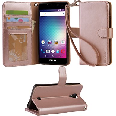 ARAE BLU R1 HD wallet Case with Kickstand and flip cover,Rosegold