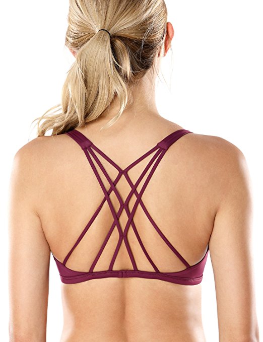 CRZ YOGA Women's Removable Pads Yoga Top Cross Strappy Back Sports Bra