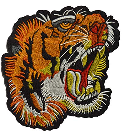 Est Mundum Motorcycle Backpack Patches Designer Snake | Bee | Tiger | Rose | Multi-Pack Kit | Embroidered Iron On Patch for Jackets | (Screaming Tiger)