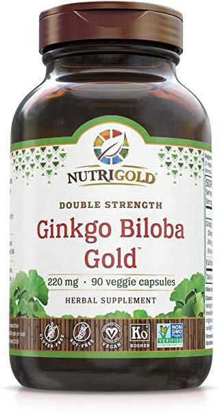 Double Strength Ginkgo Biloba Gold, 220 mg, 90 Veggie Capsules - The GOLD Standard, Non-GMO Project Verified, Ginkgo Biloba Supplement
