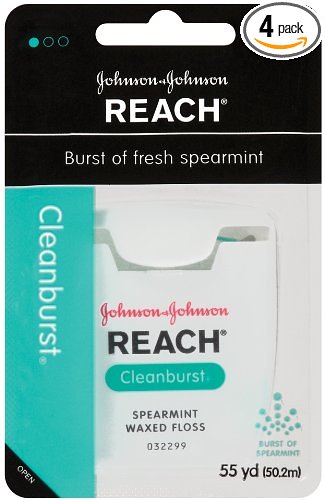 Reach Clean Burst Dental Floss, Waxed, Cleanburst, 55 Yard (Pack of 4)