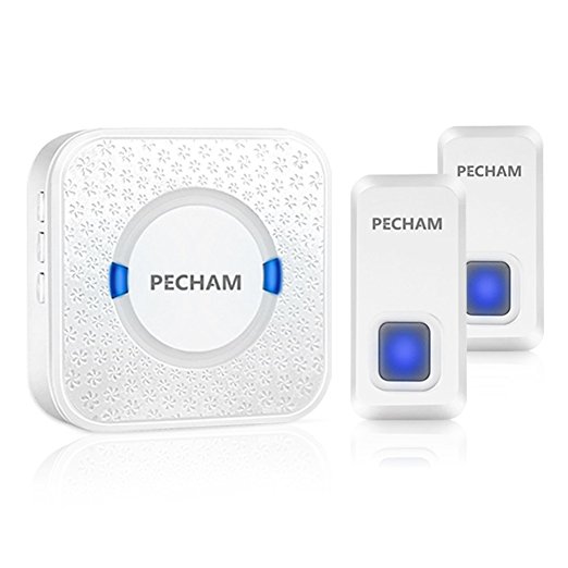PECHAM Wireless Doorbell Kit - 1000ft(300m) Long Range Wireless Remote Control, 55 Chimes & LED Indicator - White
