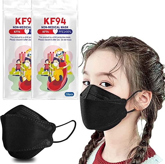 20/50PCS KF94 Mask for Kids, Auzky KF94 Face Masks for Children 4-Layer Kids KF94 Mask with Adjustable Ear Loops - Black