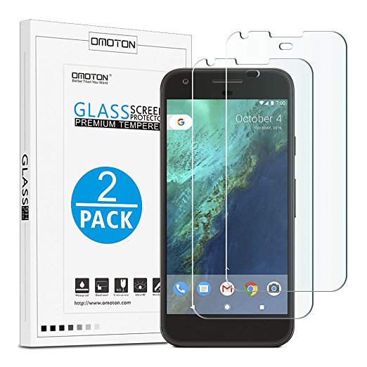 Google Pixel Screen Protector, OMOTON [2 Pack] Tempered Glass Screen Protector [9H Hardness] [Scratch Proof] [Anti-Bubble] [High Definition] for Google Pixel [5.0 Inch] (2016 Released)