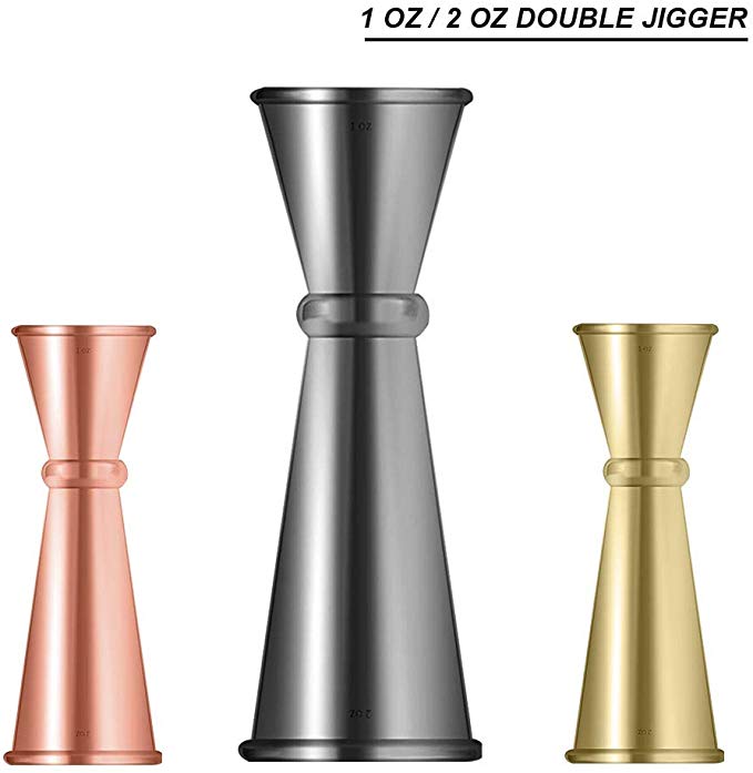 Double Cocktail Bar Jigger 1OZ 2OZ Stainless Steel Alcohol Drink Measuring Jigger Japanese with 11/2 OZ 3/4 OZ 1/2 OZ Scale