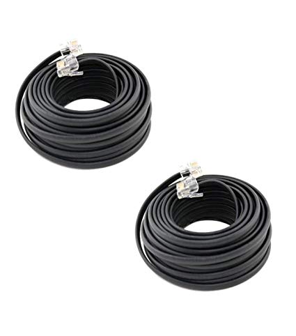 iMBAPrice (2-Pack) 50 Feet RJ11 4C Modular Lone Telephone Extension Phone Cord Cable Line Wire - Black