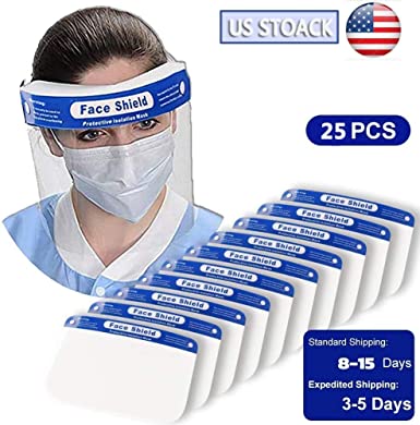 dical Supply Anti-Fog Adjustable Dental Full Face Shield with 25 Replaceable Plastic Protective Film (Blue)