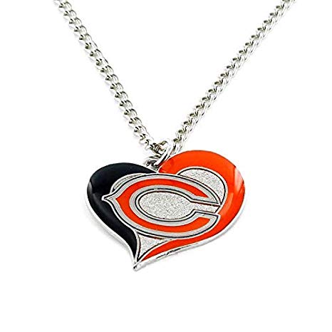 aminco NFL Chicago Bears Swirl Heart Pendant Necklace