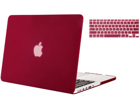 Mosiso MacBook Pro 13 Retina 2 in 1 Soft-Touch Plastic Hard Case and Keyboard Cover for MacBook Pro 13.3" with Retina Display A1502 / A1425 (NEWEST VERSION) (Wine Red) with One Year Warranty