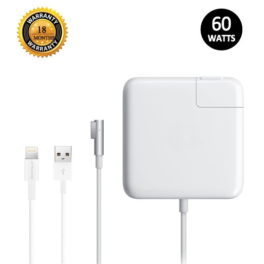 Macbook Pro Charger By HyMarq® A 60W Premium Replacement Charger For Apple Macbook Pro's Made Before Mid 2012. MagSafe Connection L Tip & Apple MFi Certified Lightning Cable With A Free E - Book