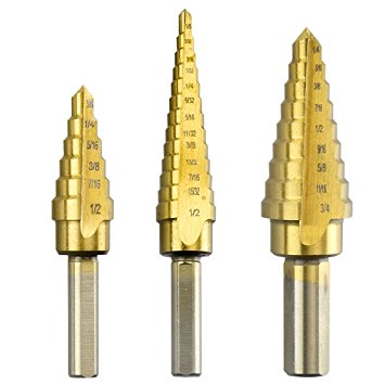 Neiko 10193A Titanium Step Drill Bit Set, 28 Sizes, SAE 3-Piece Set