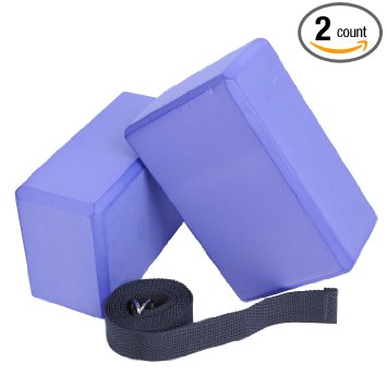 Veda Yoga Foam Blocks (Set of 2) plus strap with Metal D-Ring - Standard Studio Size 9" x 6" x 4"