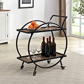 FirsTime & Co. Silver and Gray Odessa Bar Cart, American Designed, 28 inches, Black & Brown (70244)