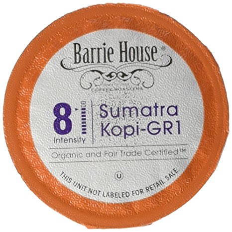 Barrie House Organic & Fair Trade Certified Sumatra Kopi Gr-1 Single Cup Capsules (24 Capsules)