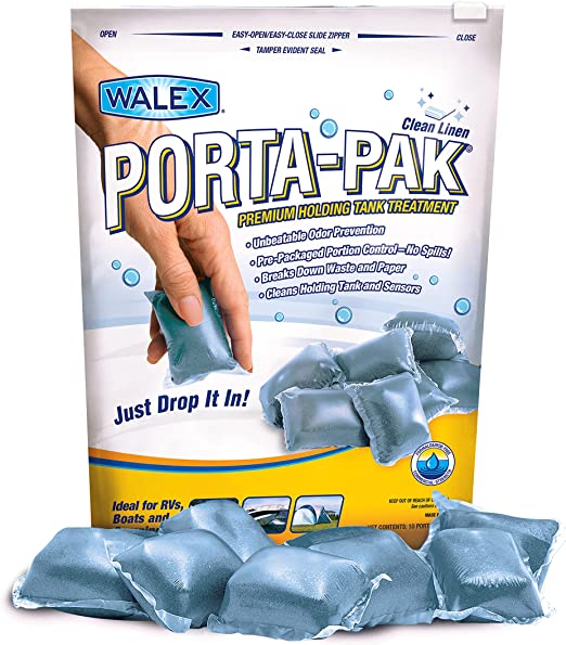 Walex Porta-Pak RV Black Holding Tank Deodorizer Drop-Ins, Clean Linen, 10 Deodorizing Packets