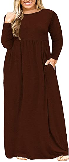 Nemidor Women Long Sleeve Loose Plain Casual Plus Size Long Maxi Dress with Pockets