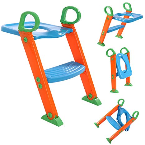 JAXPETY Potty Trainer Toilet Seat Chair Kids Toddler with Ladder Step up Training Stool Orange