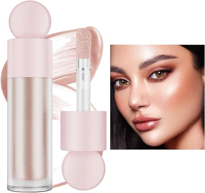 Liquid Highlighter Natural Glow For Face & Body, Waterproof Moisturizing Highlighter Makeup For Long Lasting Shimmer, Contour Liquid Luminizer Easy to Use with Cushion Applicator (#3 Rose gold)