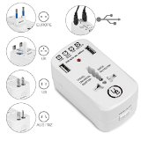 Yubi Power All In One Travel Adapter with Universal Outlet and 2 USB 20 Ports with Built In Surge Protector and Neon Light Indicator