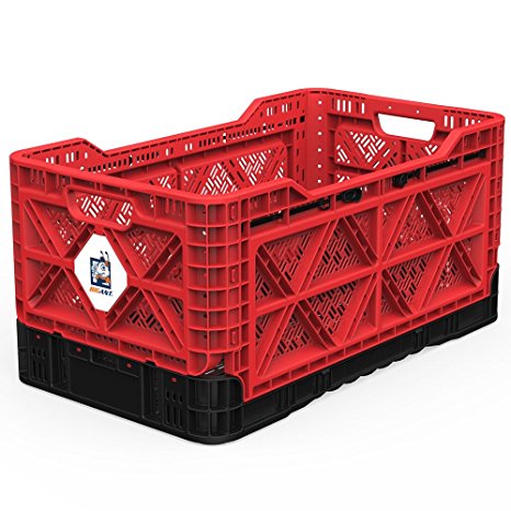 BIGANT Heavy Duty Collapsible & Stackable Plastic Milk Crate - IP734235, 23.8 Gallons, Large Size, Red, Set of 1, Absolute Snap Lock Foldable Industrial Storage Bin Container Utility Tote Basket