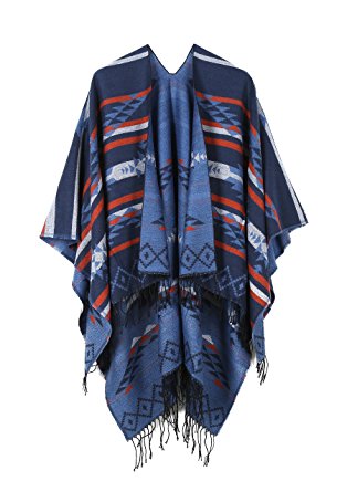 Juruaa Women's Warm Knit Poncho Shawl Wrap Square Blanket Scarf