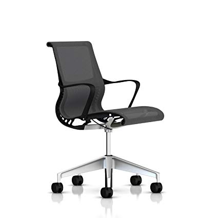 Herman Miller Setu Chair: Ribbon Arms - Hard Floor Casters - Graphite Frame/H-Alloy Base/Alpine Lyris