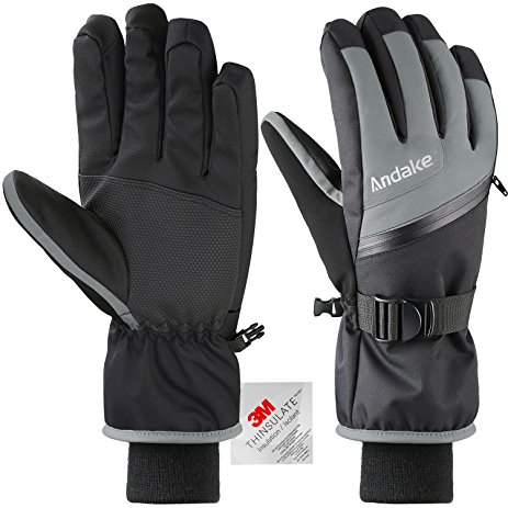 Ski Gloves, Andake Breathable 3M Thinsulate Waterproof TPU Membrane Men’s Winter Gloves with Non-Slip PU Palms for skiing, snowboarding, riding, climbing and skating