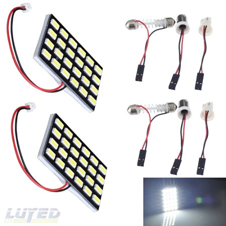 LUYED 2 x 960LM Super Bright 5630 24-SMD White Color Panel Interior Dome LED Lights(Include 3 Adapter)