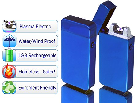 Tac Plasma Lighter Dual Arc Tactical Beam - USB Rechargable, Electric Windproof Splashproof Flameless Lighter, Butane Free Tactical Dual Arch - New Technology - Seen on TV (1pc, Blue)