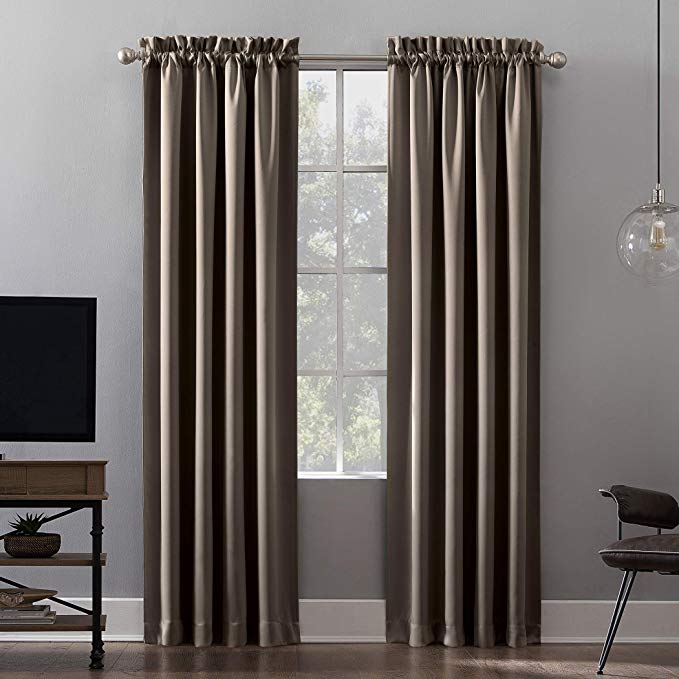 Sun Zero Oslo Theater Grade Extreme 100% Blackout Rod Pocket Curtain Panel, 52" x 63", Mushroom