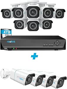 Reolink PoE Security Camera System Bundle, 12pcs 8MP Person/Vehicle Detection Smart Cameras,a 16CH NVR Pre-Installed with 4TB HDD(Include 8 x 18M Cat5 Cable)