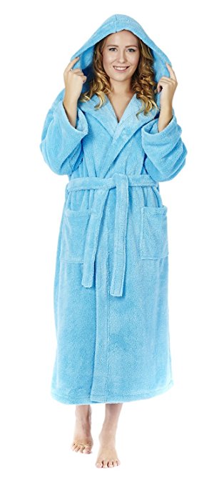 Arus Women's Hooded Fleece Bathrobe Turkish Soft Plush Robe