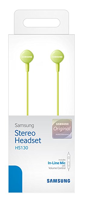 Samsung HS130 Wired Stereo Earbud 3.5mm universal headset with In-Line Multi-Function Answer/Call Button (Green)