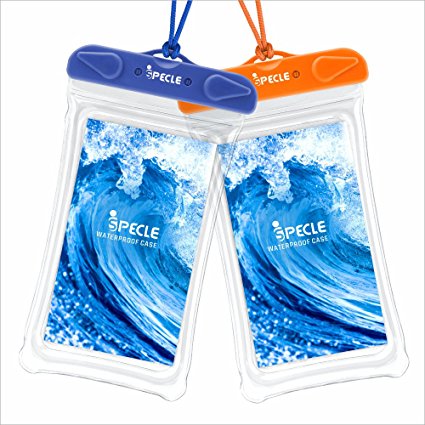 Waterproof Case, iSPECLE 2 Pack Clear Waterproof Cell Phone Cases Dry Bag Pouch for Apple iPhone 8 7 6 Plus 6S X, SE, Samsung Galaxy S8, Up to 6 inch, Snorkeling Swimming Cruise Beach Blue Orange