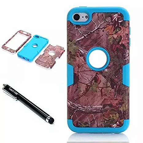 iPod Touch 6th Generation Case,Lantier Forest 3 Layers Verge Hybrid Soft Silicone Hard Plastic TUFF Triple Quakeproof Drop Resistance Protective Case Cover with Stylus Palm Branches/Blue