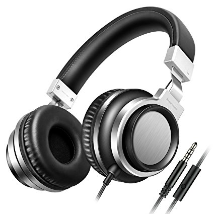Sound Intone I8 Bass Stereo Headphones with Microphone Adjustable Over-Ear Headsets for iPhone/iPad/iPod/Android Smartphones (Black Silver)