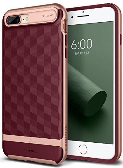 iPhone 8 Plus Case / iPhone 7 Plus Case Caseology [Parallax Series] Slim Protective Dual Layer Cover Geometric Design for Apple iPhone 8 Plus (2017) / iPhone 7 Plus (2016) - Burgundy / Rose Gold