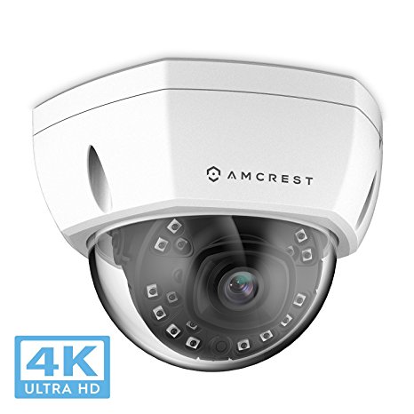 Amcrest UltraHD 4K (8MP) Dome POE IP Camera Security, 3840x2160, 98ft NightVision, 2.8mm Lens, IP67 Weatherproof, IK10 Vandal Resistance, MicroSD Recording, White (IP8M-2493EW)
