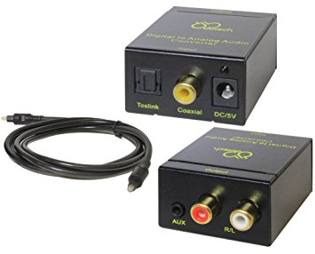 DBTech Digital to Analog Audio Converter with Digital Optical Toslink and S/PDIF Coaxial Inputs and Analog RCA and AUX 3.5mm (Headphone) Outputs - 6 foot Heavy Duty Optical Toslink Cable with Gold Plated Connector Tips Included (Colors May Vary - Black or White)