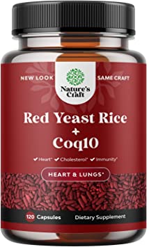 Red Yeast Rice with CoQ10 Supplement - Extra Strength Citrinin-Free Red Yeast Rice 1200mg with CoQ10 100mg Heart Health and Cholesterol Supplement for Men and Women - 120 Daily Veggie Capsules