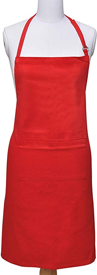 Yourtablecloth Cotton Cloth Cooking Kitchen Apron – 3 Classic Colors – Adjustable Neck Strap – Long Waist Tie – Large Front Pocket – Ideal for Cooking, Cleaning, Gardening & More Red
