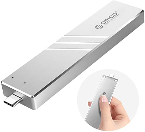 ORICO M.2 NVMe M-Key SSD Enclosure, USB 3.1 Gen 2 Type-C Aluminum Retractable M.2 SSD External Enclosure Case for 2280 2260 2242 2230 m2 NVME SSD Caddy-Silver