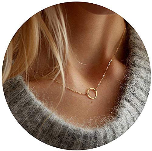 Forevereally Dainty Necklace Heart Necklace Bar Necklace Disc Necklace Coin Necklace Crerated Pearl Pendant Necklace 14K Real Gold Plated Simple Necklace for Women