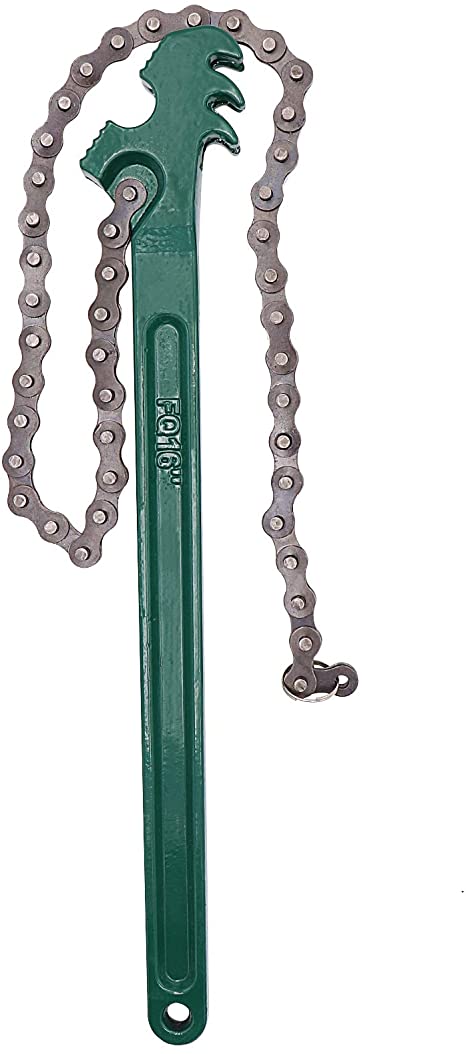 16 Inch Heavy Duty Reversible Chain Wrench fits 1.5" to 7.5" Diameter Oil Filter Wrench, Adjustable Oil Fuel Filter Chain Wrench Pipe Fittings Tools Spanner