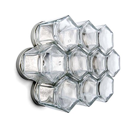 Gneiss Spice DIY Magnetic Spice Rack: Includes Empty Hexagon Jars, Magnetic Lids & Clear Labels (Set of 10, Gold Lids)