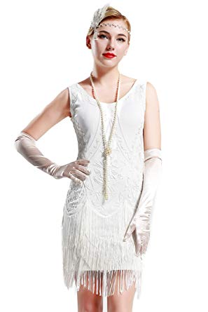 BABEYOND 1920s Flapper Dress Roaring 20s Great Gatsby Costume Dress Fringed Embellished Dress