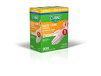 Curad Basic Care Vinyl Disposable Exam Gloves, Protects from Dirt & Germs, Great for Frequent Changes, Small (Pack of 300)